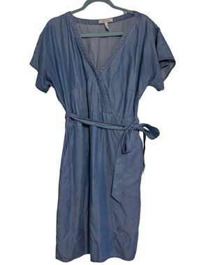 Bravissimo Chambray Wrap Dress Sz US 12 / UK 16 Tie Waist Curvy Fit Midi